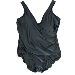 Miraclesuit Black Ruched Tummy Control One Piece Swimsuit Plus Size 20W A201544